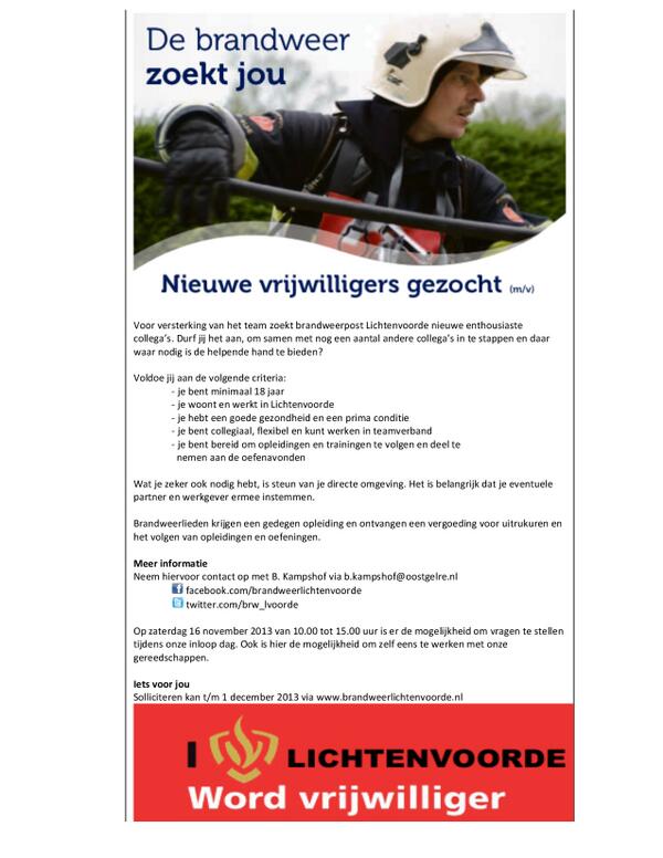 BRW_Lvoorde's tweet photo. Gezocht: Brandweer Vrijwilligers! Zie foto #Lichtenvoorde http://t.co/SfNttCWvBz