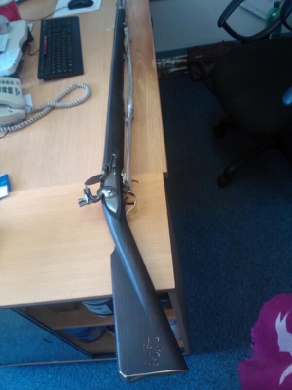 chestersofdeva's tweet image. An 1805 flint lock musket was an interesting arrival in my office today, owned by a colleague.
