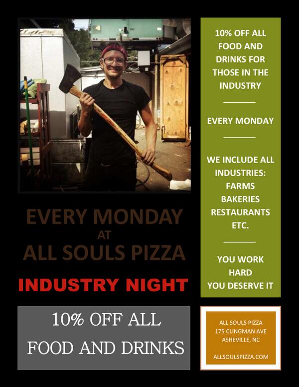 Monday is Industry Night! That means 10% off food &amp; drinks for those of you in the food industry. Join us! #avleats
