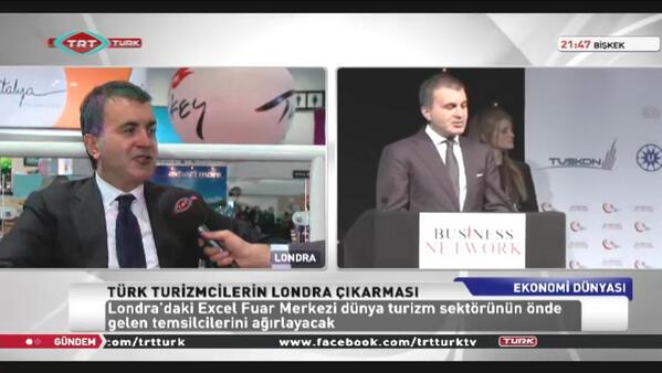 TCKulturTurizm's tweet photo. Bakan @omerrcelik Türk Turizmcilerinin Londra çıkarmasını TRT Türk canlı yayınında değerlendirdi. http://t.co/GxM1fwKNzv