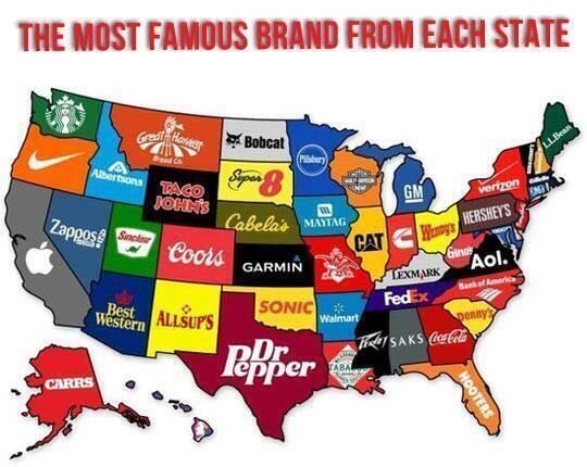 BestOfAds's tweet photo. The most famous brand from each state of the United States on a map http://t.co/BkuUs1bLRq