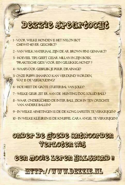 RT "<a href="/Honnevon/">Ivonne</a>: Mooie leren halsband winnen voor je hond? Doe mee met Dezzie Speurtocht! :-) "