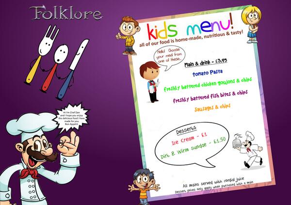 What does everyone think of our new kids menu? All mains come with a drink &amp; who could resist our dirt &amp; worm sundae