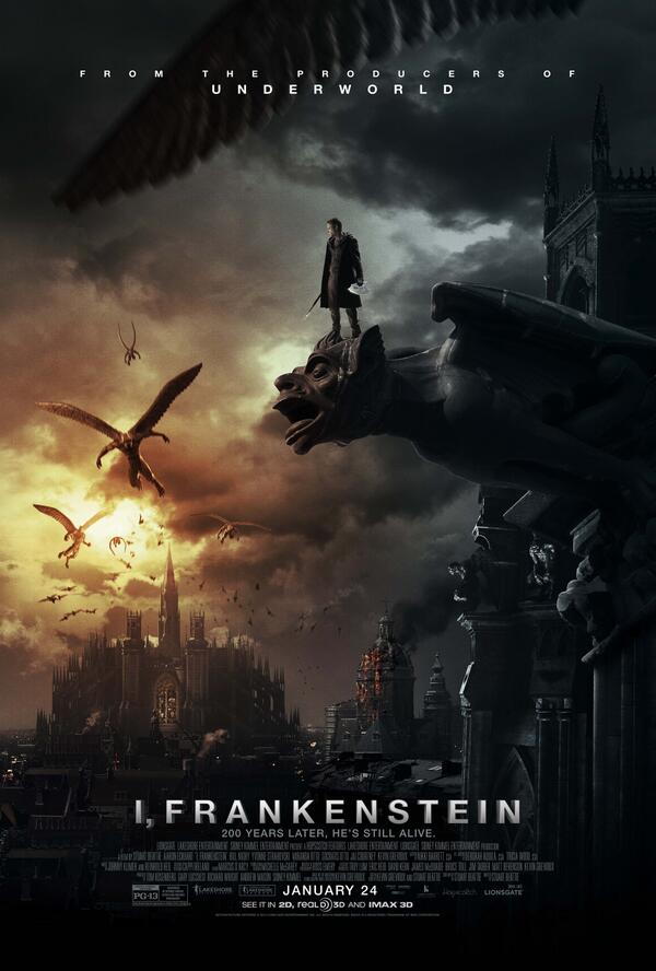 empiremagazine's tweet photo. Wherever there is a gargoyle, Aaron Eckhart will perch. New I, Frankenstein poster: http://t.co/jDUzCJCeff http://t.co/9sKlkuHWhV
