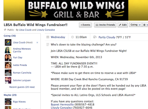 Come join LBSA at our Buffalo Wild Wings Fundraiser this Wednesday! Good food, great people, awesome memories!!