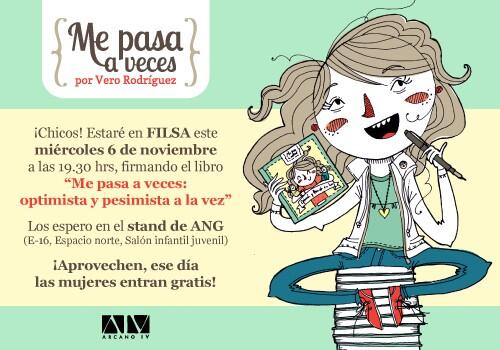 VeroRodriguezcl's tweet photo. Este miércoles estaré en FILSA firmando libros de "Me pasa a veces"! A las 19.30 hrs, nos vemos :D http://t.co/XahxjJqebo