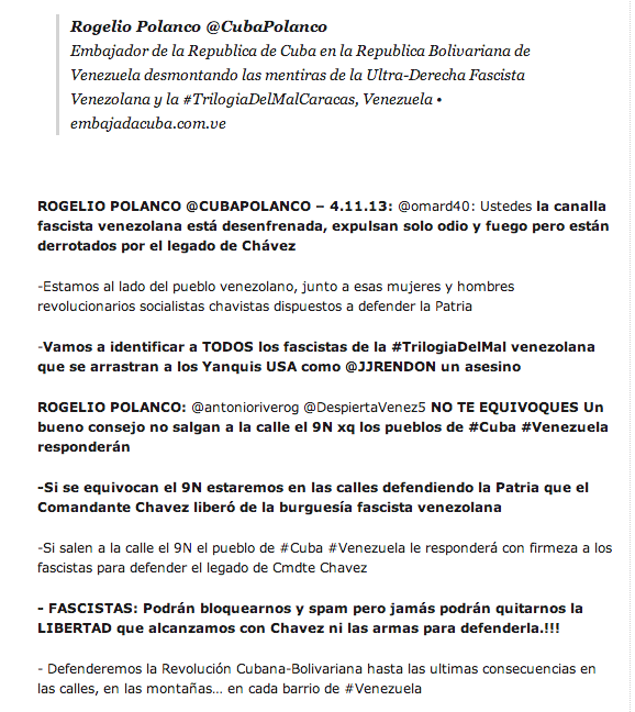 ReinaldoProfeta's tweet photo. EMBAJADOR DE #CUBA EN #VENEZUELA AMENAZA A LOS SALGAN A LA CALLE. el #9n http://t.co/o0pFnTY5K4