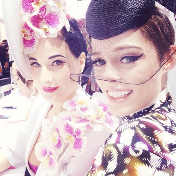 cocorocha's tweet image. Sat with the always fabulous @DitaVonTeese as we judge #MyerFOTF at the @FlemingtonVRC #MelbourneCup.