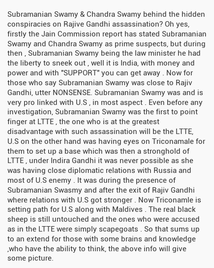ravivermaravi's tweet photo. Subramanian Swamy &amp; Chandra Swamy behind the hidden conspiracies on Rajive Gandhi assassination? Oh ... http://t.co/I9pfMifKBq