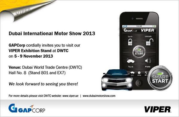 GAPCORP's tweet photo. #DubaiMotorShow #GAPCORP #Viper #SmartStart http://t.co/LeXQqqev8g