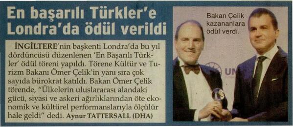 TCKulturTurizm's tweet photo. Bakan @omerrcelik, En başarılı Türkler'e #Londra'da ödül verdi. @gazetesozcu /Sayfa 12 http://t.co/Y9fS43rVlv
