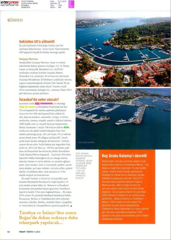 ...Yacht Türkiye Kasım sayısı. Yeni marinalar yolda.