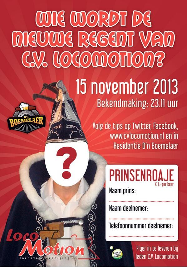 cvlocomotion's tweet photo. Wie wordt de nieuwe regent van C.V. Locomotion? Kom vrijdag 15 nov naar prinsenbal!! http://t.co/tbxuOcVIlb