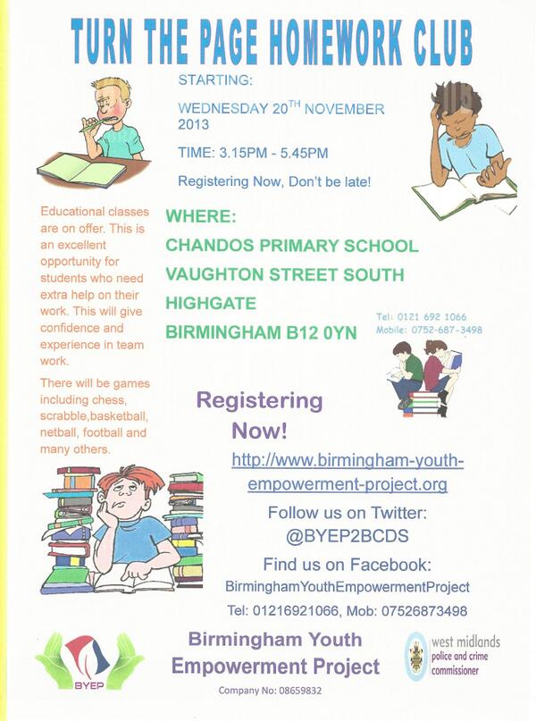 BYEP2BCDS's tweet photo. News of Turn the Page Homework Club @ChandosSch starting on Wednesday 20th November 2013 at 3.15pm. Register Today! http://t.co/Eh2b1gNZSw