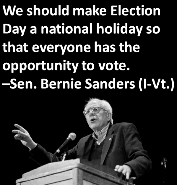 SenSanders's tweet image. We should make Election Day a national holiday so that everyone has the opportunity to vote. #ElectionDay