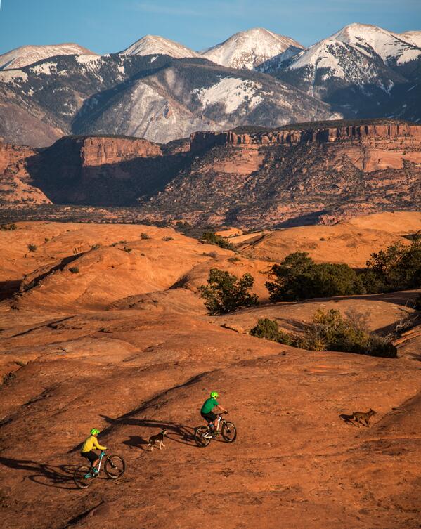A #mountainmoment from our #Moab #UT Fat Tire Test. Test director <a href="/TruittNick/">Nick Truitt</a> and his bro Ben ride slickrock.