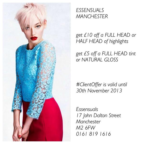 MCR_Loves's tweet image. check out this fantastic #ClientOffer @EssensualsManc - get up to £10 of a COLOUR service during November #Manchester