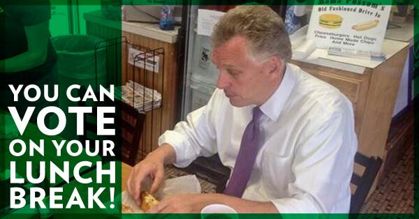 TerryMcAuliffe's tweet photo. It’s lunch time! Go vote. http://t.co/Znu2xUrq7b