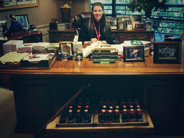 CFAbackstage's tweet photo. Emily has had her tour. She was lucky enough to sit at founder Truett Cathy's desk! http://t.co/4akzNYOkFj #hobst http://t.co/9wJlCfcaF4