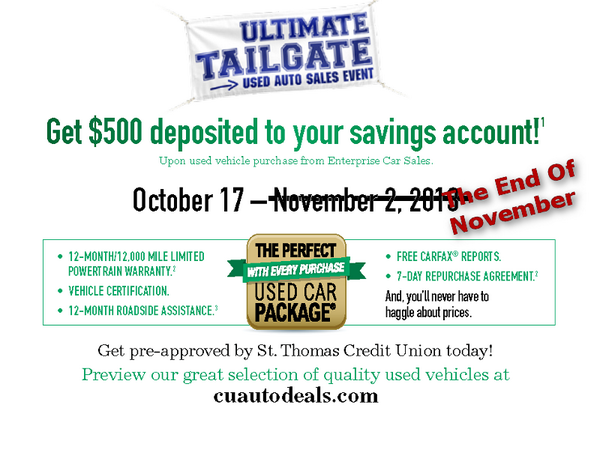 Great news, our event with Enterprise Car Sales has been extended through the end of November. Contact us for details