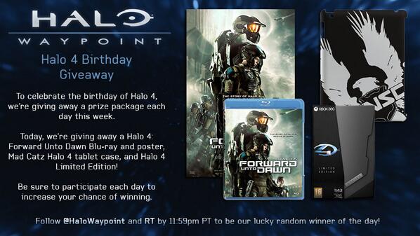 Halo's tweet photo. Celebrating #Halo4's birthday week with another giveaway! Follow and retweet to enter. Rules: http://t.co/bXe40MtoHV http://t.co/fMPGtqhIti