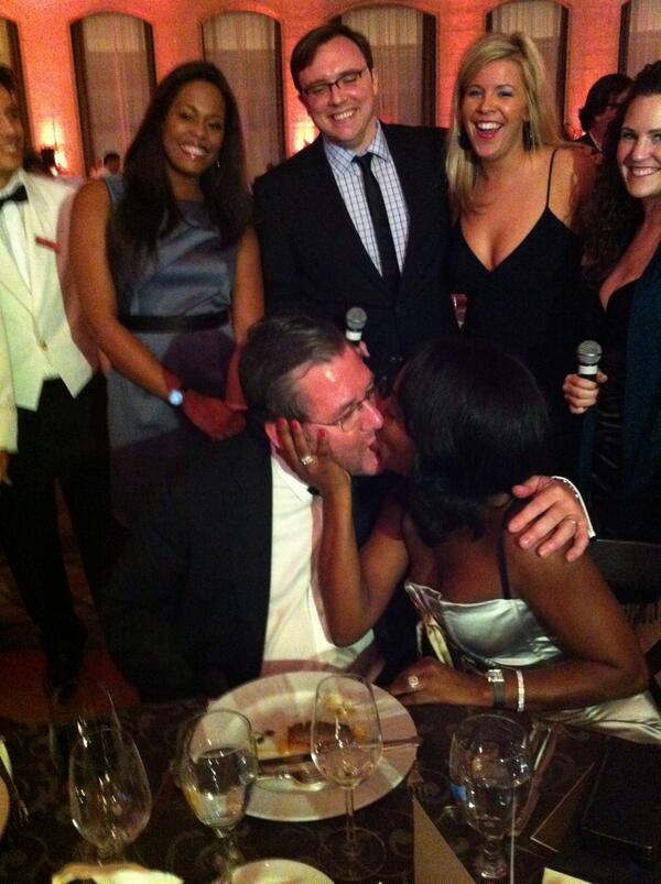 Bourdain's tweet image. The Charlie Trotter I’d like to remember: 
Happy. And in love.