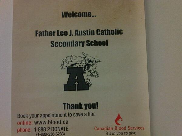 oshawablood's tweet photo. Yay!! So proud of our young people in #Whitby. @FatherAustinCSS thank you for donating today. #inspiration #leaders http://t.co/ztb0WLJlTG