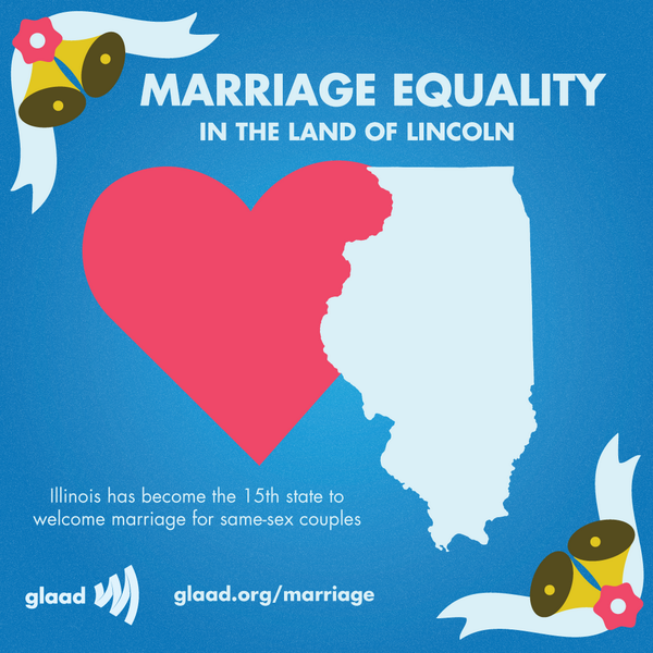 glaad's tweet photo. Congrats Illinois! Illinois passes marriage equality
http://t.co/uL7SV4asWS #LGBT #ILove #IL4M http://t.co/Q0DgF389Nj