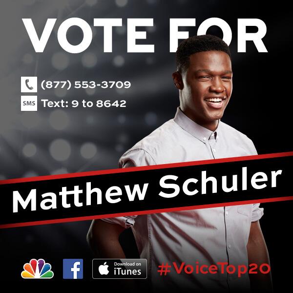 NBCTheVoice's tweet photo. Retweet if you’re voting for @MSchulerMusic! #VoiceTop20 http://t.co/Ujej3qYjpt http://t.co/b7IeFqYuun
