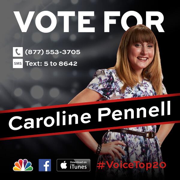 NBCTheVoice's tweet photo. Retweet if you’re voting for @carolinepennell! #VoiceTop20 http://t.co/Ujej3qYjpt http://t.co/CBxHMqfw0g