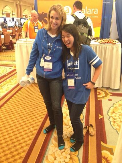 szandbergen's tweet image. The Intuit ladies rockin&apos; their new @WaveHQ socks! #Solutions13
