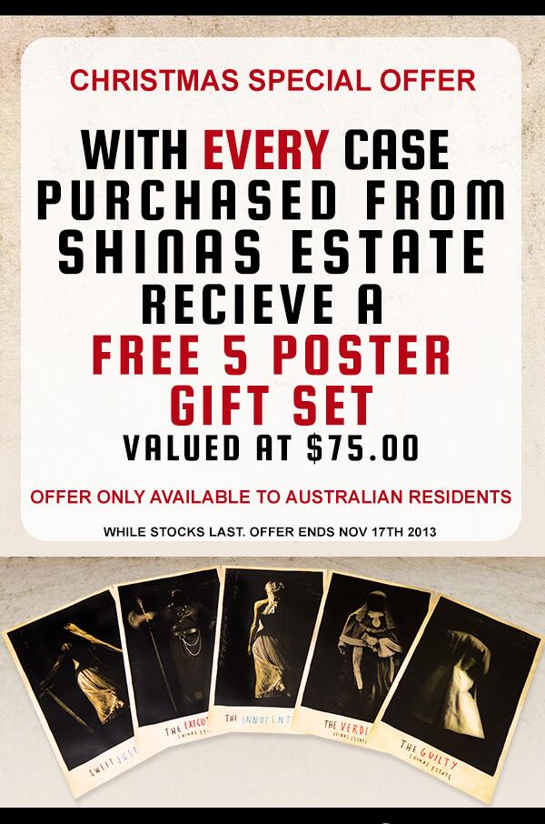 ShinasEstate's tweet photo. FREE 5 Poster Gift Set with every case purchased, available now @ShinasEstate.com #wine #special #offer http://t.co/EG5V9NszZF