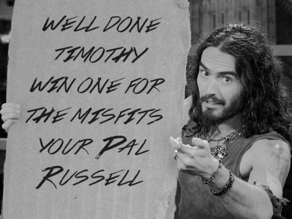 TimBBAU09's tweet photo. Looks like Tim got a message from his idol, Russel Brand! #BBAU #teamtim #timtowin http://t.co/QKPhNKAdgw