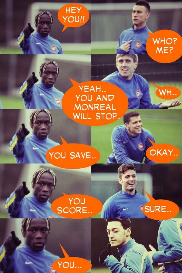 Bong_Arsenal's tweet photo. Yesterday Sagna took the role of Wenger in training. 
#ARSvsDOR #COYG http://t.co/6r2qmx8Ifo
