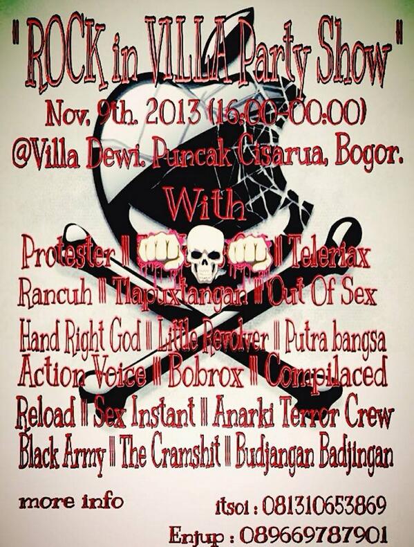 Rock in villa party show Nov 9th More info: issoi 081310653869 / Enjup 089669787901 #Event #Gigs #Musik #Puncak
