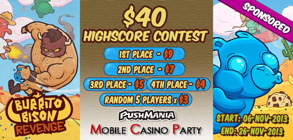 PushMania's tweet image. Play BURRITO BISON REVENGE game and #win #money $40 in #contest from #PushMania: on.fb.me/YFa3vZ