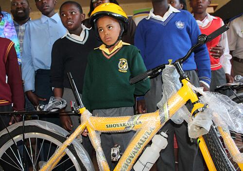 Learners from Lesedi Local Municipality area receive bicycles as part of the Shovakalula Bicycle Programme on Oct 30.
