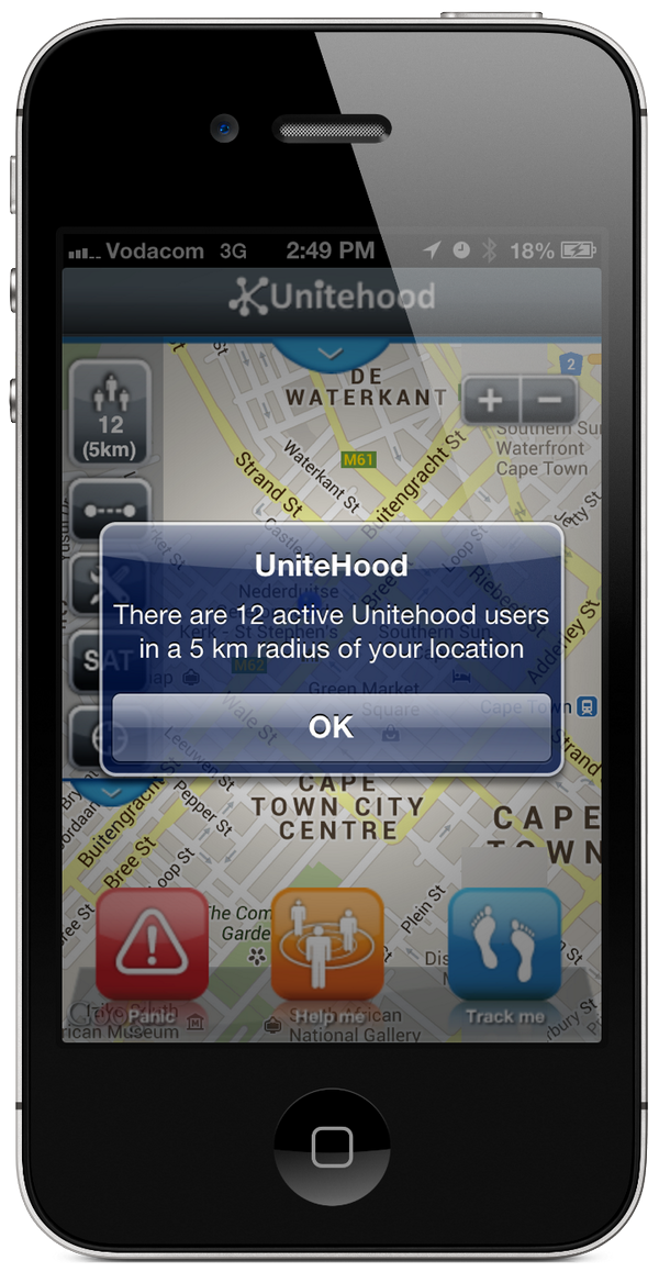 #Unitehood users connecting to each other for a #safer SA. How many users in your 5km? Sea Point leading with 14