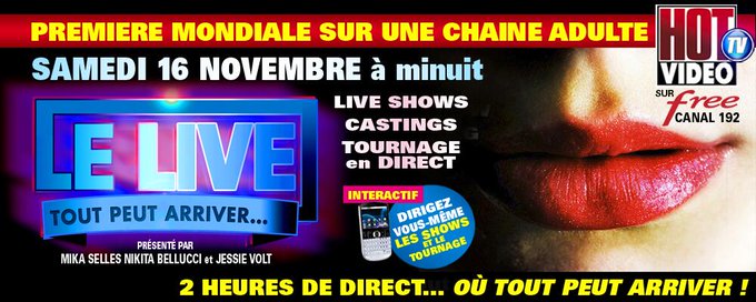 NEWS : Premi&egrave;re Mondiale, retrouvez-moi sur Hot Vid&eacute;o TV Samedi 16 Novembre &agrave; minuit dans "Le Live" en<a href="/tag/yeswevolt"class="tags"><span>#yeswevolt</span></a>