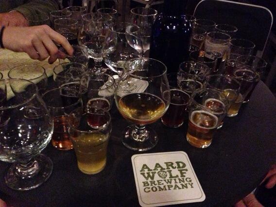 garytmills's tweet image. This is what an @AmberWaves tasting looks like. At Aardwolf Brewing. #diningnotes
