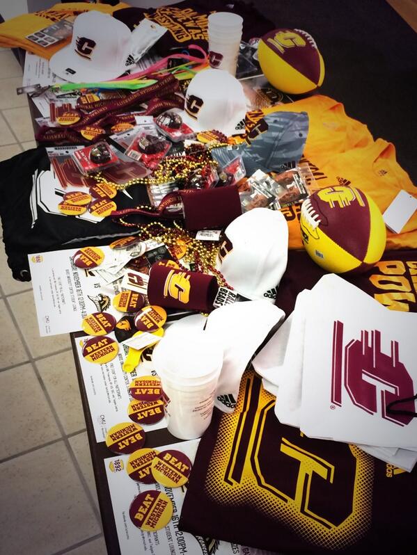 ChippewaCheerOn's tweet photo. In addition to all the free food. We will be giving away all this great official CMU gear! http://t.co/HmjdDcYMqd