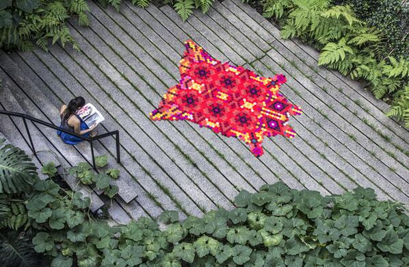designboom's tweet photo. vegan-friendly huichol rug by elissa medina gives the classic pelt a mexican flare #AMD13 http://t.co/kuXUzozyn0 http://t.co/iZuEcpYOmQ