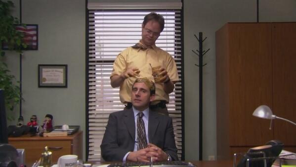 Michael Scott Twitter पर: "@Dwight__DM Dwight, did you seriously just post a picture of you massaging peanut butter into my hair?...Gosh" / Twitter