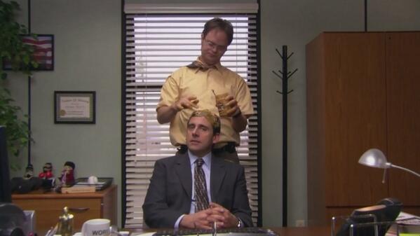 Michael Scott Twitter पर: "@Dwight__DM Dwight, did you seriously just post  a picture of you massaging peanut butter into my hair?...Gosh" / Twitter