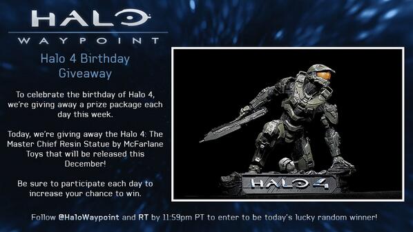 Halo (@halo) on Twitter photo #Halo4 turns one today! Follow and RT for a chance to win a <a href="/Todd_McFarlane/">Todd McFarlane</a> statue. Rules: aka.ms/fsfrules #Halo4 turns one today! Follow and RT for a chance to win a <a href="/Todd_McFarlane/">Todd McFarlane</a> statue. Rules: aka.ms/fsfrules
