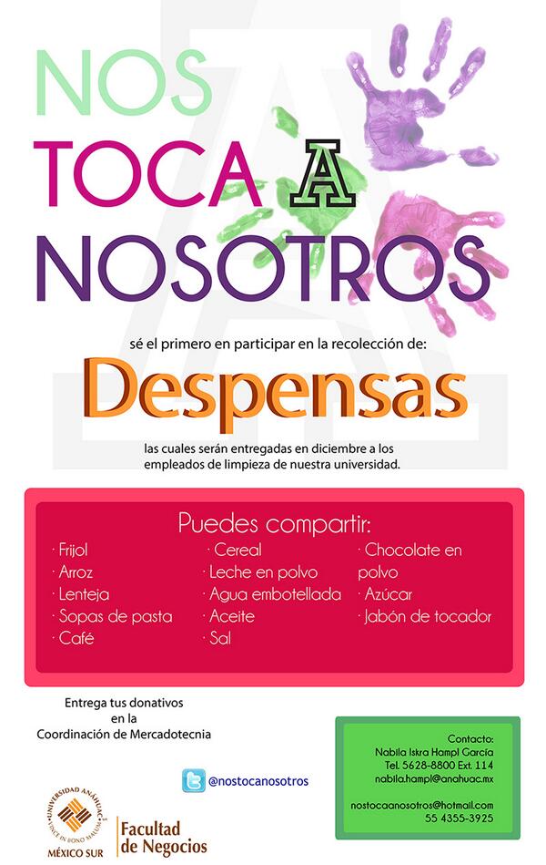 ASUAMXSur's tweet photo. #NosTocaAnosotros la Escuela de Mercadotecnia quiere donar despensas para nuestros empleados de limpieza @AnahuacSur http://t.co/EecTJFUwWs