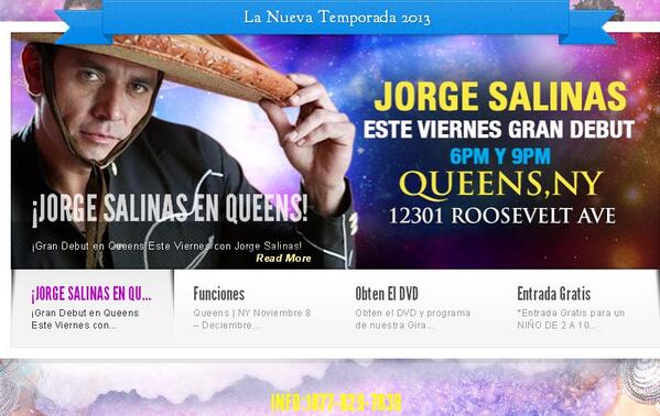 SalinasTeam's tweet photo. Gran debut en Queens con #JorgeSalinas  @jorgesalinasmex este 8/11/2013 en @circovazquez @memocirco 6PM y 9PM http://t.co/Yv1xjyfLHV