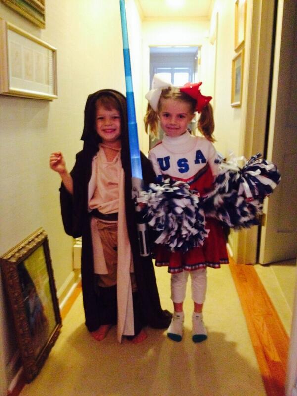 KarahJennings's tweet photo. My kiddos want me to send this out of them as Luke Skywalker &amp; a cheerleader- Halloween was fun for us all! http://t.co/xXSJ8bmzNS