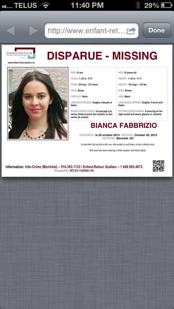 evolutionsante's tweet image. Please help Give a hand. Find Bianca Fabrizio