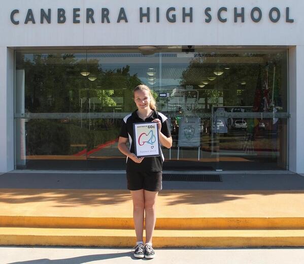SummitStampSal's tweet photo. Sally Witchalls with her design for the G20 stamp from Canberra High. http://t.co/zpDmPPKQZL